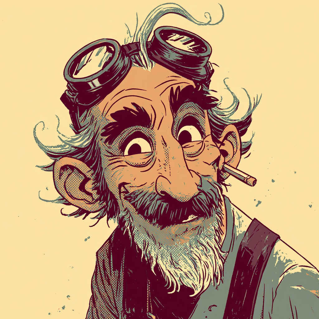 Uncle Matt, wild-haired, welding goggles on his forehead, a pencil clamped in his teeth